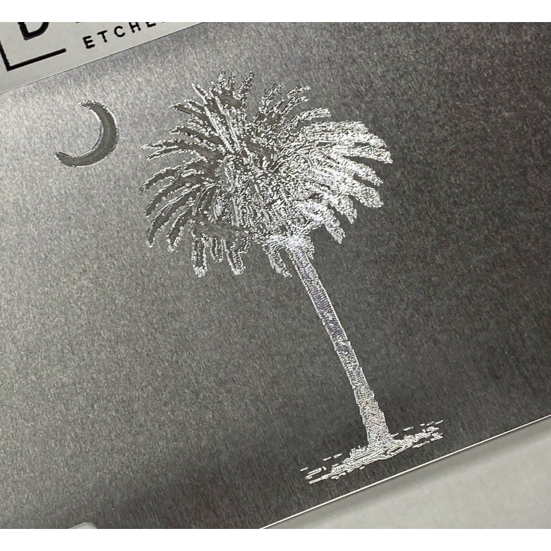 Engraved SC Palmetto Palm Tree Diamond Etched Vanity License Plate