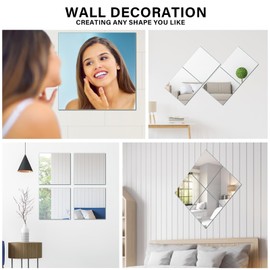 VSAR House Home Gym Mirror, 12Pcs 10" × 12" HD Glass Wall Mirror for Gym, Frameless Full Length Self Adhesive Wall Mirror Tiles for Wall Decor, Bedroom, Living Room, Over The Door