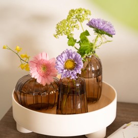 MOLIMAO Bud Vase Set of 3 Small Vase Mini Glass Vase for Desktop Centerpieces Decor,Handmade Vase for Flowers (Brown)