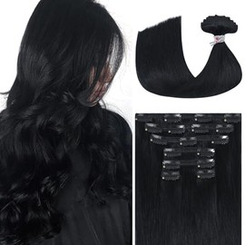 Ukira Extensiones De Cabello Negro Clip En Cabello Humano Real, 12" 100G Negro Azabache Clip Sin Costuras En Extensiones De Cabello Humano, Clip De Cabello Humano Remy Recto Natural En Extensiones De