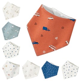 wefigs Baby Drool Bibs, 8-Pack Waterproof and Soft Cotton Bibs for Drooling and Teething (OrangeCar)