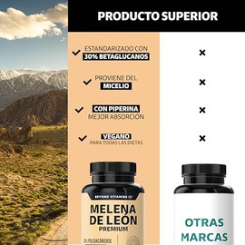Beyond Vitamins | Hongo Melena de León | Extacto proveniente del Micelio con 30% de Polisacáridos + Piperina al 95% para máxima biodisponibilidad | Si