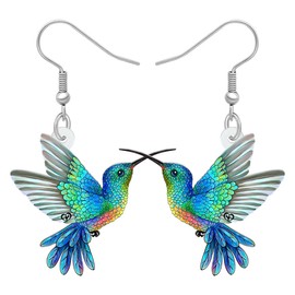 LONYOO Fun Flying Hummingbird Earrings Acrylic Cute Bird Dangle Jewelry Spring Summer Novelty Gifts for Women (Blue)