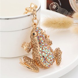 HEYU Cute Frog Rhinestone Keychain Sparkling Animal Pendant, gold-coloured