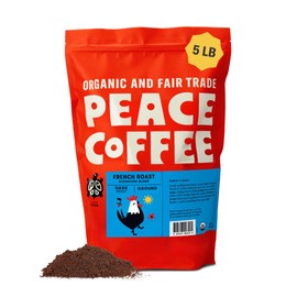 Peace Coffee French Roast | 5 lb Ground Dark Roast | Organic Fair Trade | Soft, Gentle Flavor | Shade Grown, Fresh Roasted
