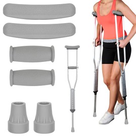 Replacement Crutch Pads, 6 Pcs Crutch Accessory Replacement Crutch Parts and Caps Set , Universal Comfort Padding for Arm Crutches Armpits and Feet Caps for Standard Aluminum Crutches (Gray)