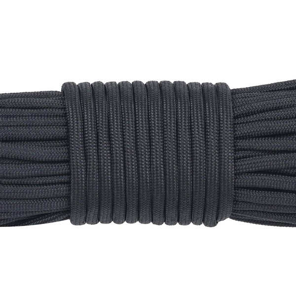 Kimaru 9 Strand 550 Paracord 100 Feet (31 Meters) 4mm Camping Rope for Tent Cord, Strapping Equipment, Outdoor Survival Cord (Black)