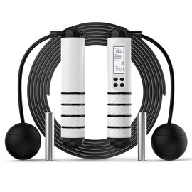 Jump Rope, Adjustable Weighted Digital Jump Rope with Calorie Counter - Speed Skipping Rope Ideal for Fitness, Workouts, & Exercise for Men, Women, Kids 9.85ft (Deep Black)