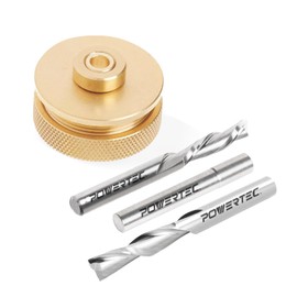 POWERTEC Router Inlay Kit, Solid Brass Router Bushing Guide Set w/ Alignment Pin, Tungsten Carbide 1/4" Upcut & Downcut Spiral Router Bits for Router Templates, 1/4" Shank, 1" Cutting Depth (72029)