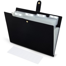 Essex Wares - Black, 5 Pocket Expanding File Folder, 9.8" x 13" - 5 Pocket Folder for Documents with Textured Exterior - Expandable File Folder with Snap Closure - Fits 8.5" x 11" Letter Sized Papers