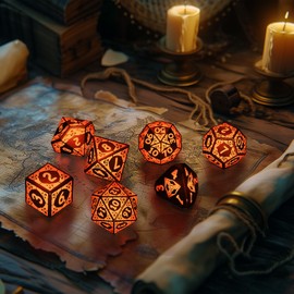 ZHOORQI LED Dice Set for DND - Magical Glow Light Up Dice, Rechargeable Polyhedral Dice, Wireless Charging Case & Full 7-Die Set, Cool Gifts for D and D RPG Games (Orange)