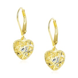KRFY 925 Sterling Silver Filigree Earrings 18K Gold Plated Hypoallergenic Heart Ball Leverback Dangle Earrings Heart Drop Dangle Earrings for Women, Sterling Silver