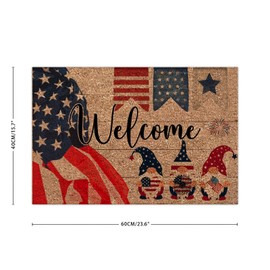 Coir Fiber Door Mat 16x24 Inch 4th of July Welcome Decorations Gnomes Rustic Outdoor Doormat Rug with Non-Slip Backing The Old Glory Memorial Day Home Décor for Balcony Backyard Bathroom Wedding Gift