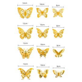 RTRTGS Pack of 48 Mixed 3D Butterflies Wall Stickers, 3D Butterflies Decorative Butterfly Wall Stickers, Vivid Flash Wall Stickers for Home, Bedroom, Children's Room Girls (Gold)