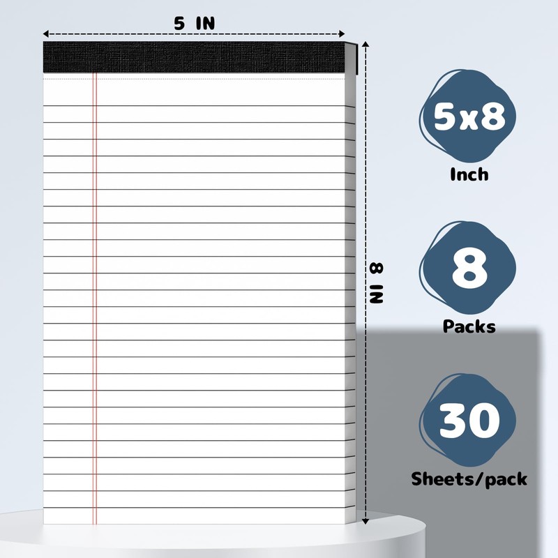 8pcs Legal Pads 5x8 White Note Pads Small Notepads College