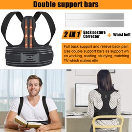 Aollop Posture Corrector Men Back Brace Back Support with Breathable Adjustable Elastic Bands Support Bars Posture Improve Back Pain Association Lower Lumbar Relief Waist 27'- 51'