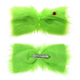 2 PCS Large Furry Green Hair Bow Big Christmas Hair Clip with Red Heart Costume Accessories Tree Decorations for Women Girls Halloween