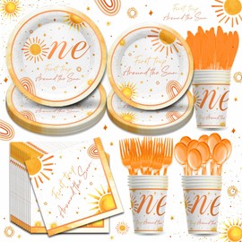 Vpimatero First Trip Around the Sun 1st Birthday Decorations - Bohemian Hippie Sunshine Theme Party Tableware Include Plates, Cups, Napkins, Cutlery, for Baby Shower Party Supplies | 24 Guests