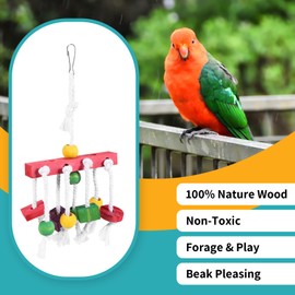 CosyCaya Parrot Toy, Chew Toy, Multicoloured Wooden Blocks Tearing Toy with Wooden Beads for Plastic Ball for Small, Medium Parrots and Birds
