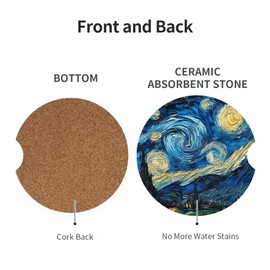 Absorbent Car Coasters for Cup Holders, 2 Pack Universal Anti Slip Ceramic Cup Coaster for Women Men 2.56 Inch Car Interior Accessories - Starry Sky 018