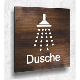 Türschild Dusche Holz optik Eiche Dunkel Damen Herren Holz UV Druck 12 x 12cm - 3mm Aluverbund - Made in Germany Art.Nr. E 2116