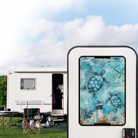 HUISEFOR Sea Turtle RV Door Window Shades for Inside Camper Blue Travel Trailer Door Blackout Window Shade 16x24 Replacement UV Rays Protection Gift for Holiday