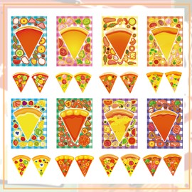 24-Sheet DIY Pizza Sticker Kit | Make Your Own Face Stickers for Kids Craft Activities, Birthday Parties & Classroom Rewards - Reusable Pizza Party Decorations