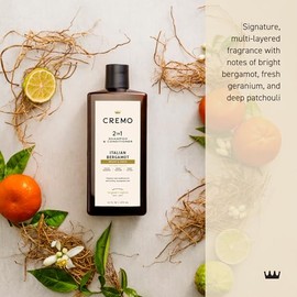 Cremo Champú y acondicionador 2 en 1 de bergamota italiana para hombres, notas de bergamota italiana, flor de neroli y vetiver fresco, 16 onzas líquid