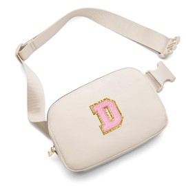Gitus Belt Bag Fanny Pack Crossbody Bags with Initial Letter Patch Cute Stuff Birthday Gifts for Teenager Girls Cool Stuff for Teens Trendy Preppy Stuff for Teen Girls (Beige-D)