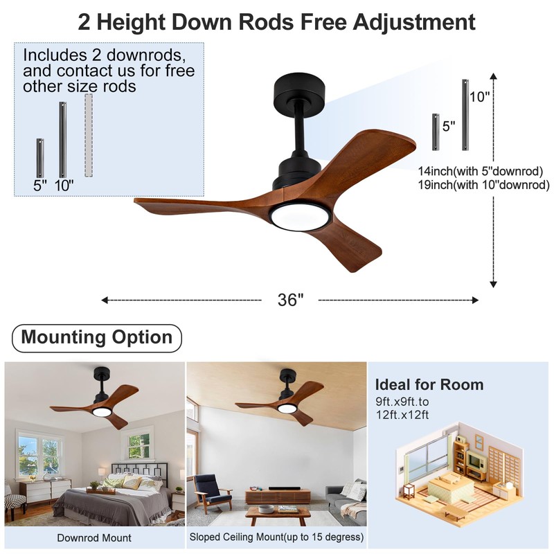 VCQQ 36 Inch Ceiling Fans with Lights and Remote, 3