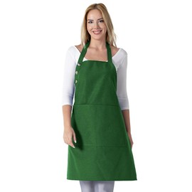 TOSHE Grembiule da cucina in cotone resistente all'acqua con grembiule regolabile per donne con tasche, 12 opzioni di colore verde (verde)