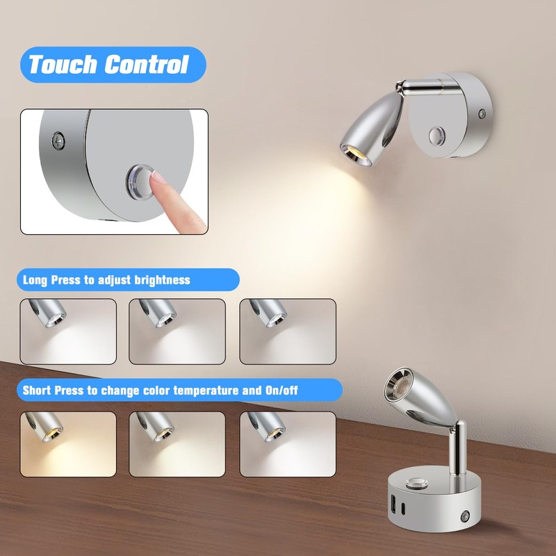 ERWEY LED Reading Lamp 12 V Motorhome Touch Dimmable 3