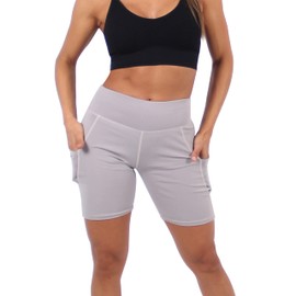 Thefne Short Corto para Mujer con Bolsas Laterales. Short Yoga Deportivo para Mujer. Ligero y Transpirable. Ropa Deportiva para Mujer. Leggins/Leggings Cortos para Bailar, Crossfit y Gym. (Gris, M)
