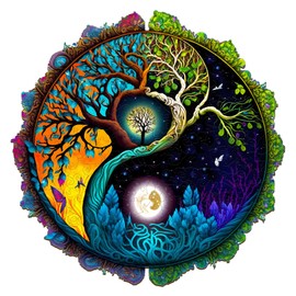 JIGFOXY Wooden Puzzle for Adults, Tree of Life Wooden Jigsaw Puzzles, Unique Zen Shape Puzzles, Christmas Thanksgiving Gifts for Family Friend(L-13.8 * 13.8in-300psc)
