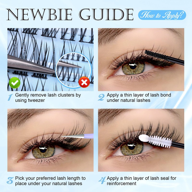 PHKERATA Wispy Lash Clusters Natural Eyelash Clusters 7-15 mm C