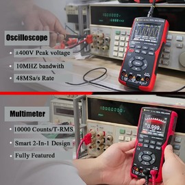Handheld Oscilloscope, 9999 Counts Digital Multimeter, 3-in-1 Universal Tester, 10MHz Bandwidth 48MSa/s High Sampling Professional LED Oscilloscope, Auto Calibration Function DC/AC Voltage/Current