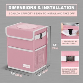 KNODEL Car Trash Can, Waterproof Car Garbage Can, Car Trash Bag with Lid, Leak-Proof Car Trash Bin, Car Trash Hanging (Pink, Medium)