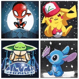 Diamond Art Kits for Kids, Diamond Painting Mosaic Kits for Ages 8-12 and 5D Diamond Art Gem by Number Kits Arts, Full Drill Crystal Art Kits for Home Wall Decor - Set of 4 Pieces 6" x 6"