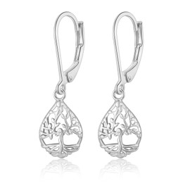 Silver Tree of Life Drop Earrings for Women, Vintage Hollow Dangle Earrings, Hypoallergenic Teardrop Leverback Earring Jewellery Gifts for Mom Wife