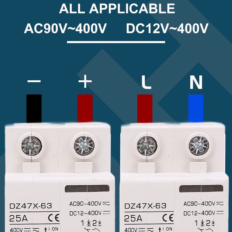 AC DC Circuit Breaker 2P 25A 400V DIN Rail Mount