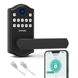 Smart Fingerprint Door Lock with APP Control, Keyless Entry Door Lever, Electronic Door Handle, Aluminum Alloy Construction, 5 Unlock Methods for Home Office Security, Matte Black