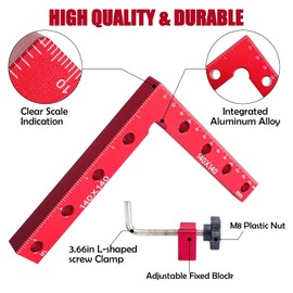 Socpuro 90 Degree Positioning Squares Right Angle Clamps, 5.5"x 5.5" Aluminum Positioning Clamping Tool, Woodworking Squares Corner Carpenter Clamps for Box Cabinets, Drawers (2 Pack)