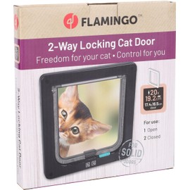 Flamingo Fanni Cat Door Black - 20 x 19.2 cm - Easy to Install with Template - 2-Way Sliding Lock - Suitable for All Door Thicknesses, Not for Hollow Doors