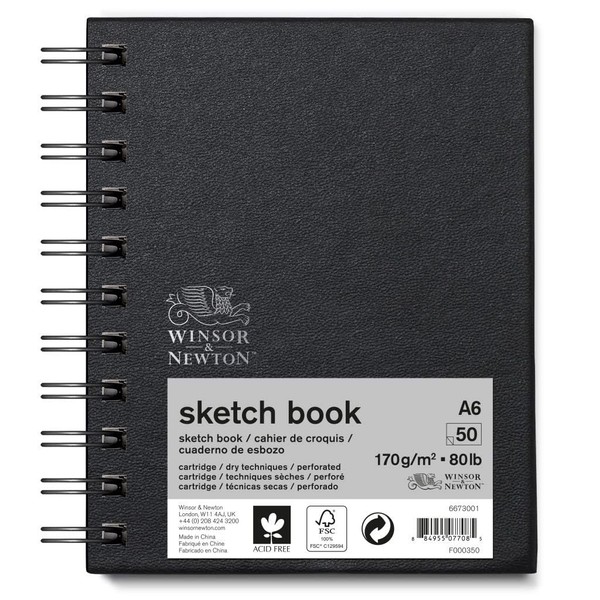 Winsor & Newton 6673001 Spiral Sketchbook, 50 Sheet, 170gsm, A6 Size, Natural White