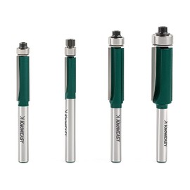 Knoweasy Professional Flush Trim Router Bit Set with 1/4 Inch Shank, 4PCS Top Bearing Router Bits for Woodworking, Includes 1/4, 5/16, 3/8 and 1/2 Inch Bearing Sizes
