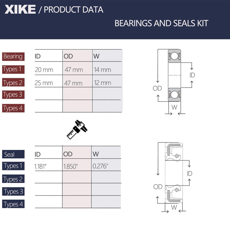 XiKe 2 Set Golf Cart Front Axle Bearings and Seal