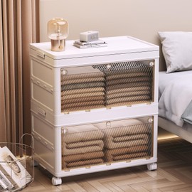 Hombetta 42QT-1 Tier Stackable Storage Bins with Lids, Plastic Storage Containers with Doors & Wheels, Two Ways to Open Collapsible Storage Bins, Closet Organizers and Storage for Home, Ofiice, Dorms