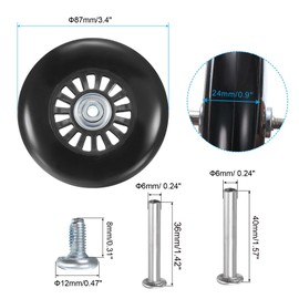 sourcing map Luggage Wheels Replacement 87 x 24 mm/3.4" x 0.9" Rubber Swivel Caster Bearing Wheels Repair Kits for Suitcase Inline Outdoor Skate, Black 1Set