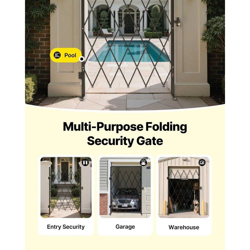 Single Folding Security Door Lockable Scissor Gate 360 Degrees Swivel