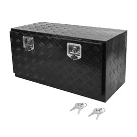 Gooeap 36 X 16 X 18 Inch Black Heavy Duty 5 Bar Tread Aluminum Trailer Tongue Box Pick Up Truck Tool Box Storage Organizer w/Lock & Keys